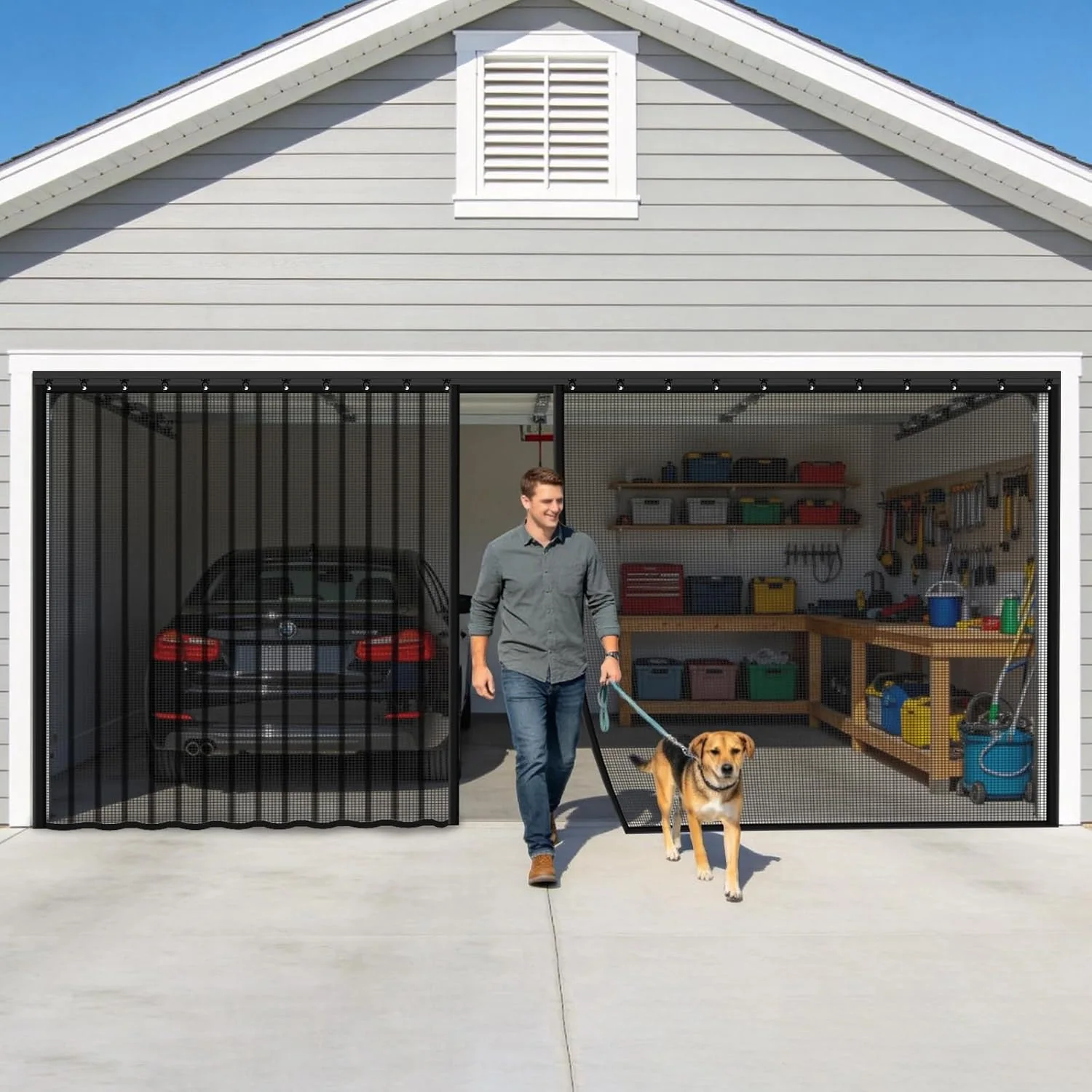 FEGO Sliding Garage Door Screen, black, 8 x 7 ft