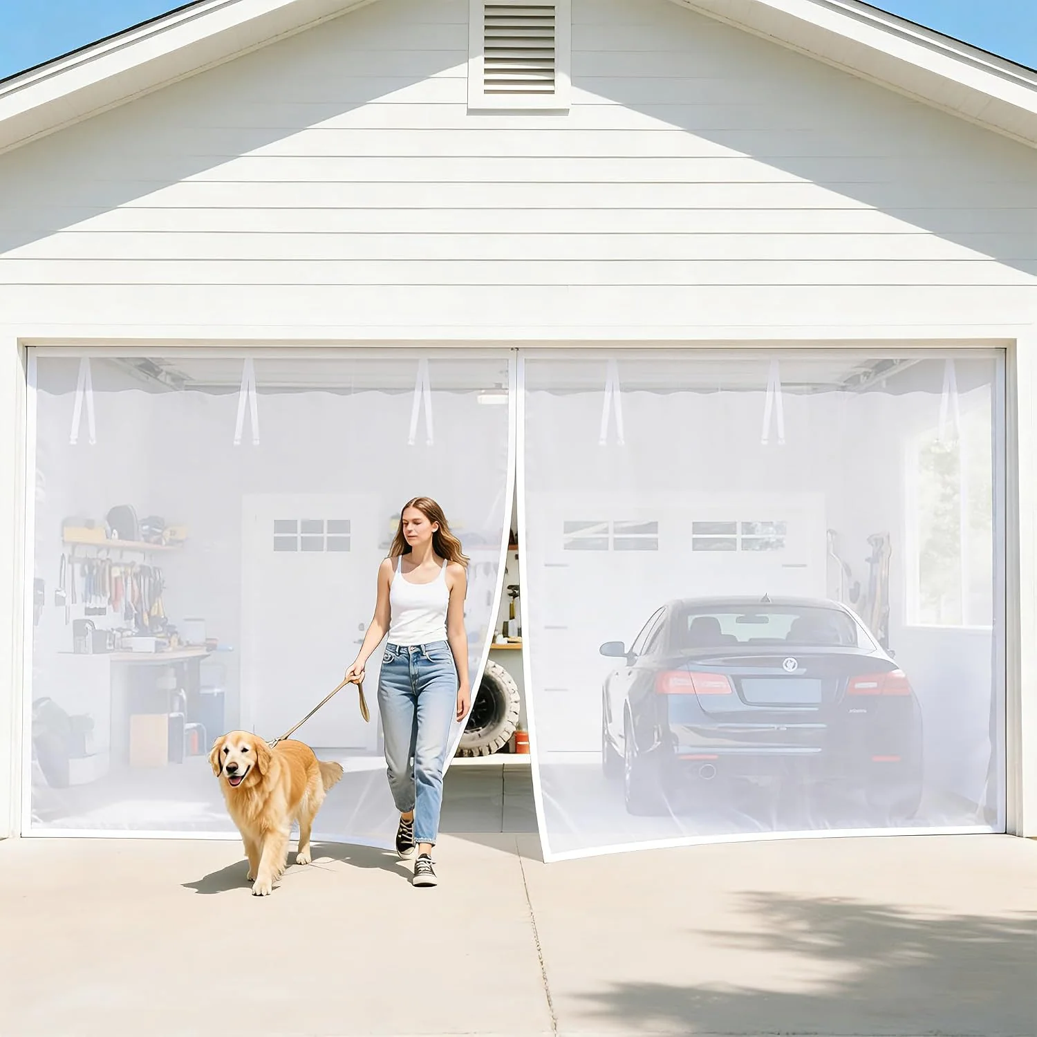 FEGO White Garage Door Screen, white, 9 x 7 ft