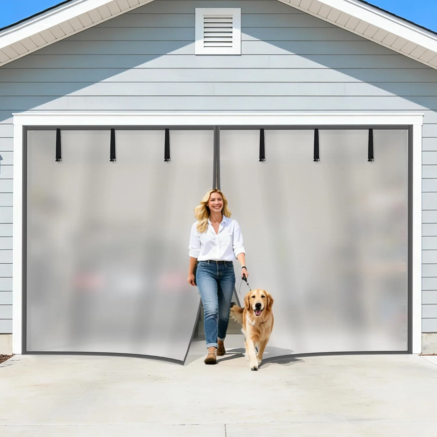 FEGO Privacy Garage Door Screen, silver grey, 8 x 7 ft